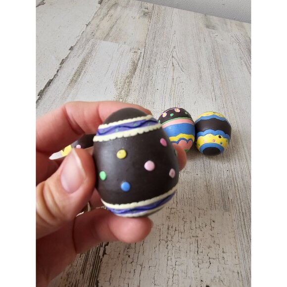 Vintage faux chocolate egg Easter spring decor set pink striped - Picture 2 of 11